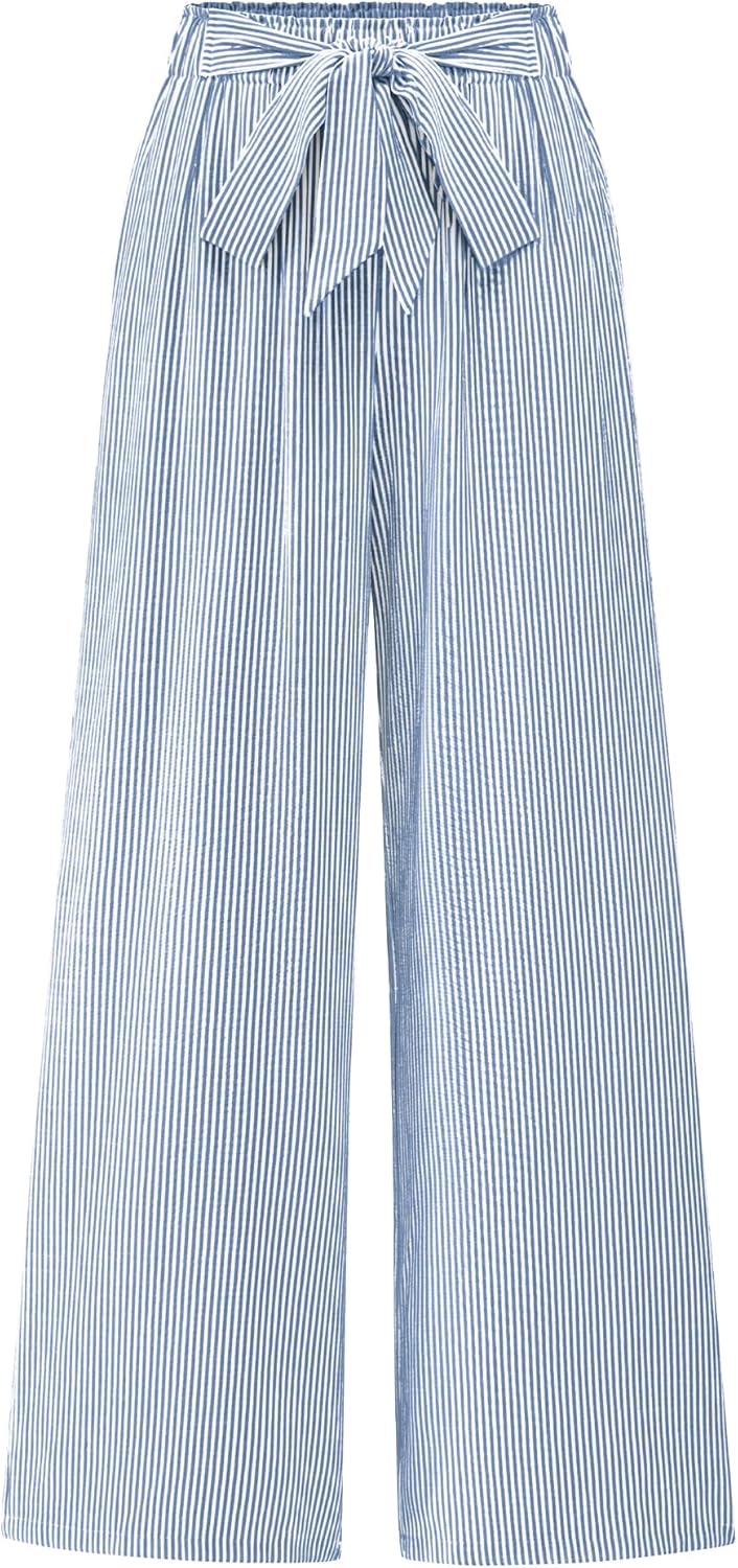 BTFBM Palazzo Pants for Women - Flowy Tie Knot Wide Leg Style
