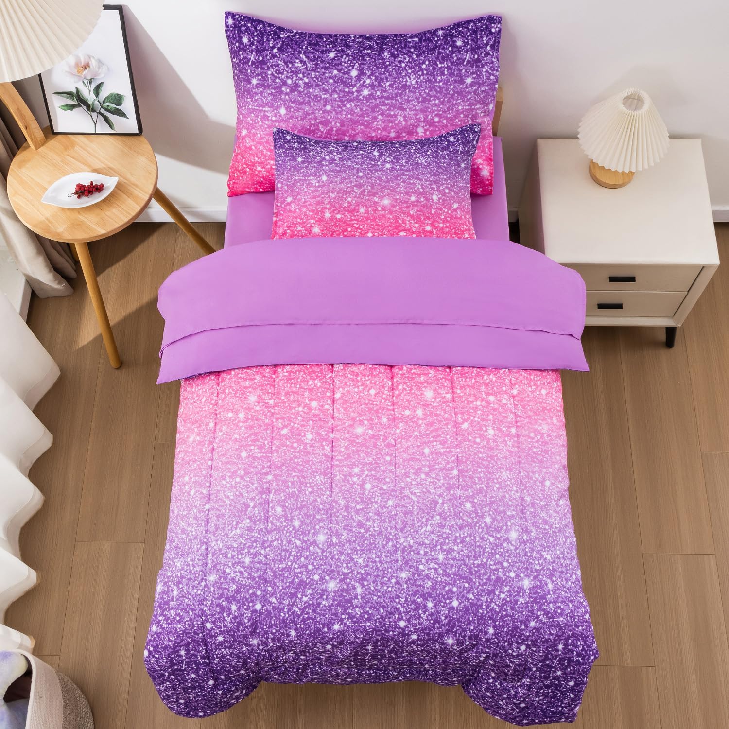 Toddler Bedding Sets for Girls, 5 Piece Bed in A Bag Comforter
