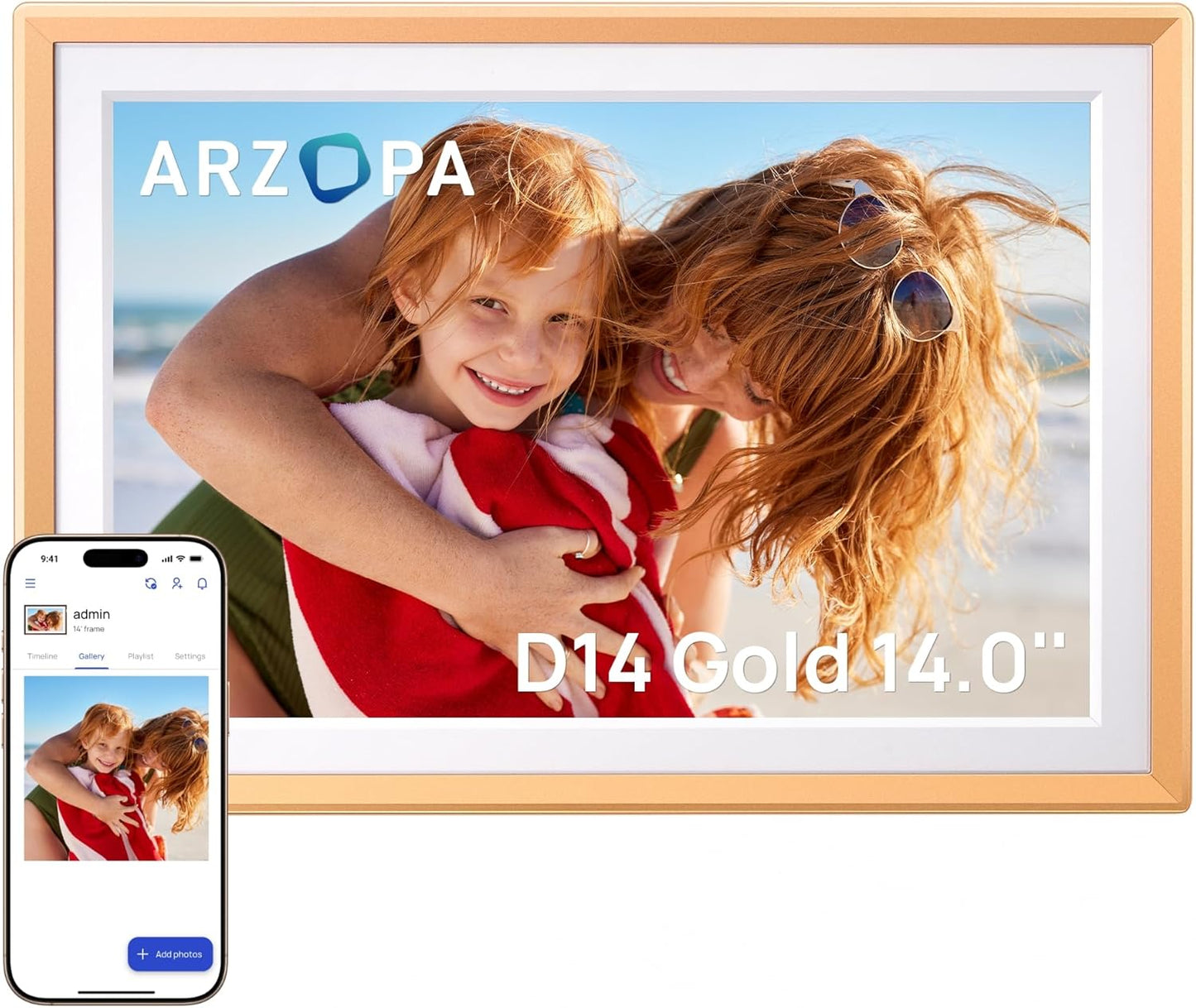 ARZOPA Digital Picture Frame 14in FHD Touch Screen for Gifting