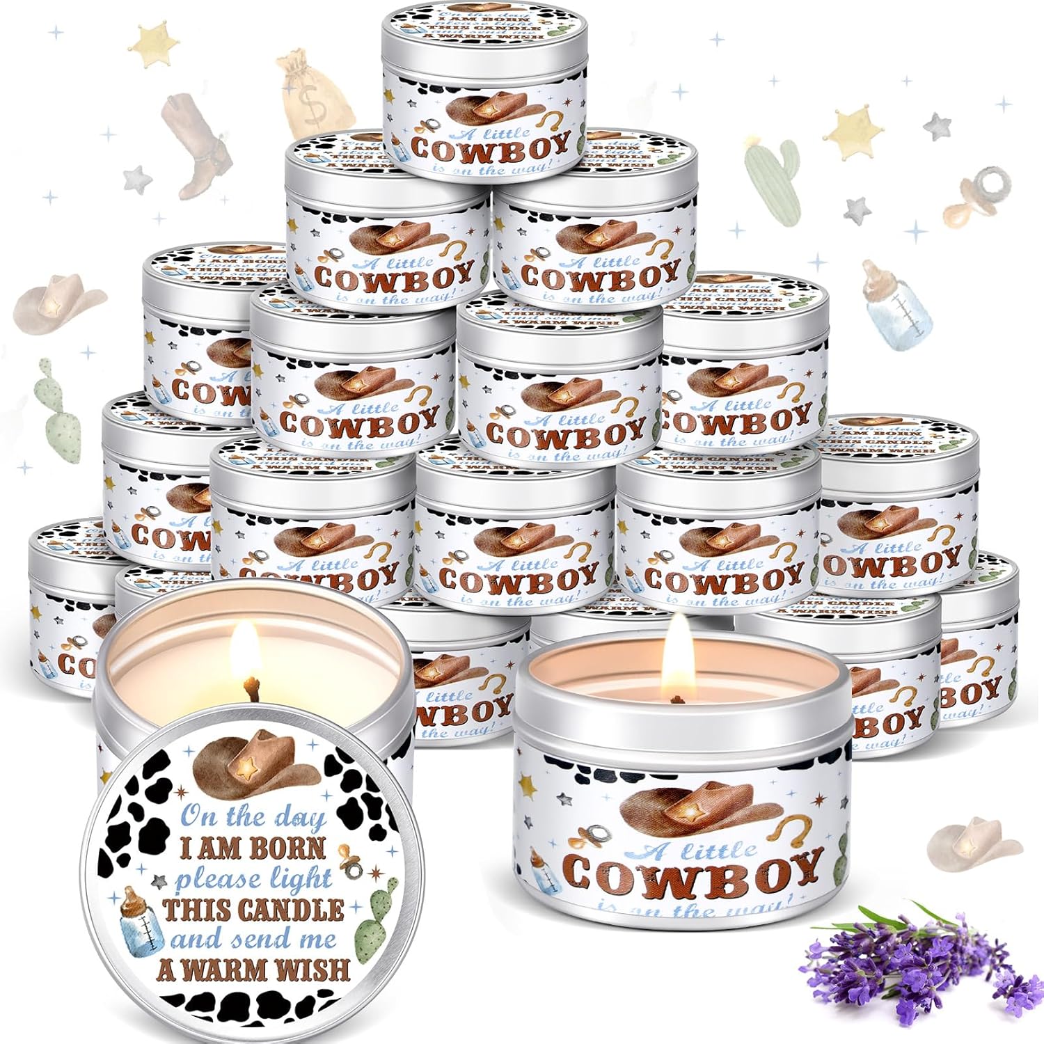 Lavender Scented Baby Shower Candles for Gender Reveal Parties