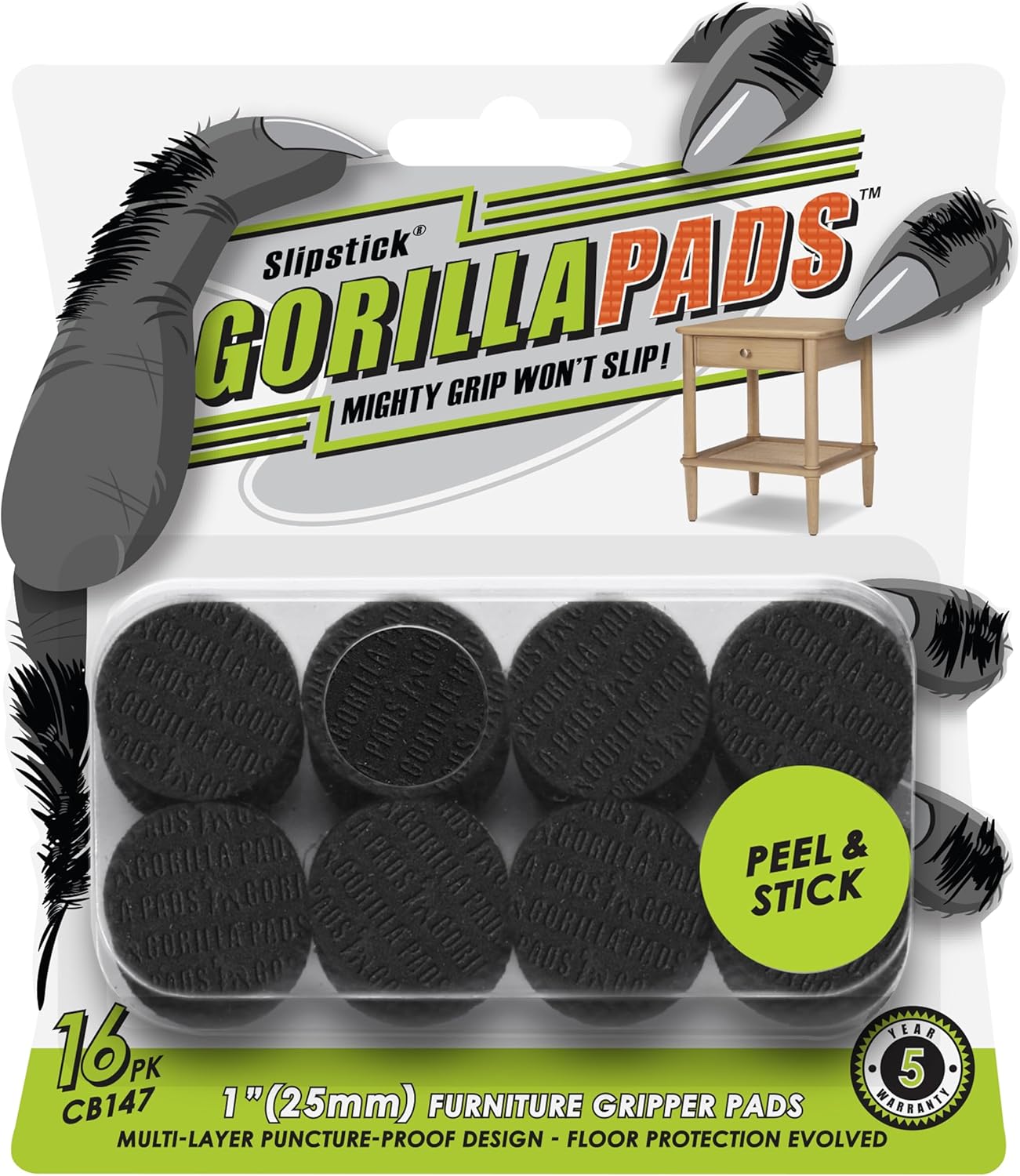 Non-Slip GorillaPads: Protect Floors, 16 Rubber Feet