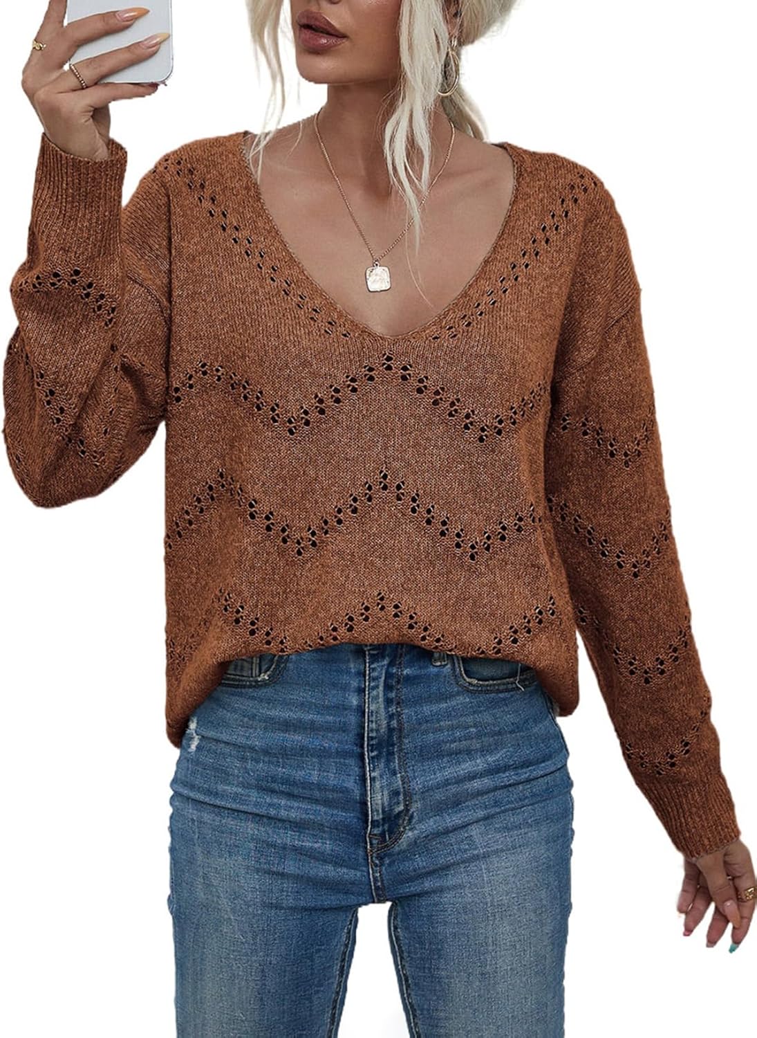 EVALESS Women's Crochet Sweater Top for Cozy Fall Fashion 2025