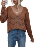 EVALESS Women's Crochet Sweater Top Hollow Out Long Sleeve Pullover