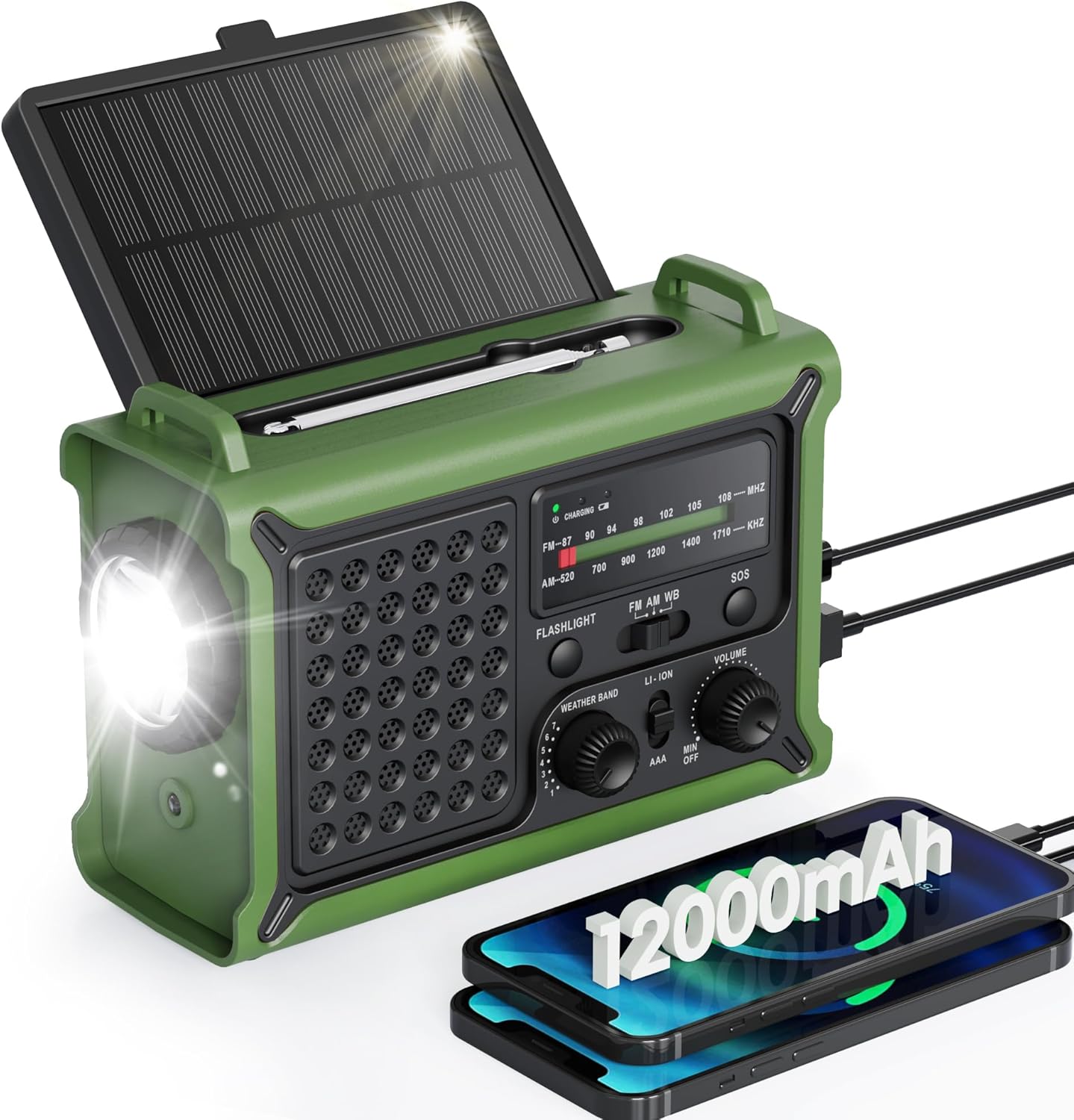 Emergency Weather Radio with Solar Panel & Hand Crank Power