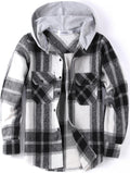 Kids Flannel Plaid Hoodies Long Sleeve Button Down Shirt for Comfort