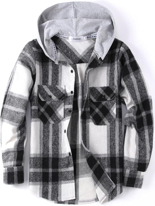 Boys Girls Casual Flannel Plaid Hoodies for Fall Fashion