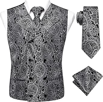 Dubulle Mens Paisley Tie and Vest Set for Tuxedo Events