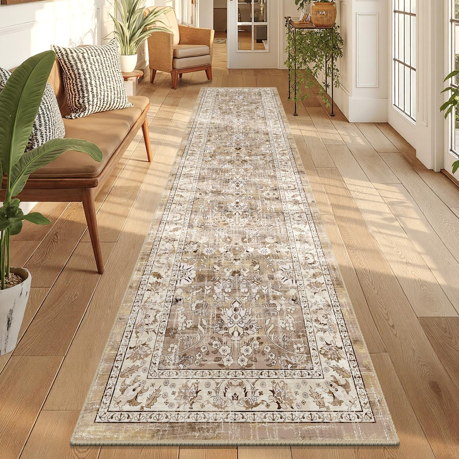 LOKHOM Washable Runner Rug, Vintage Floral Non-Slip Carpet
