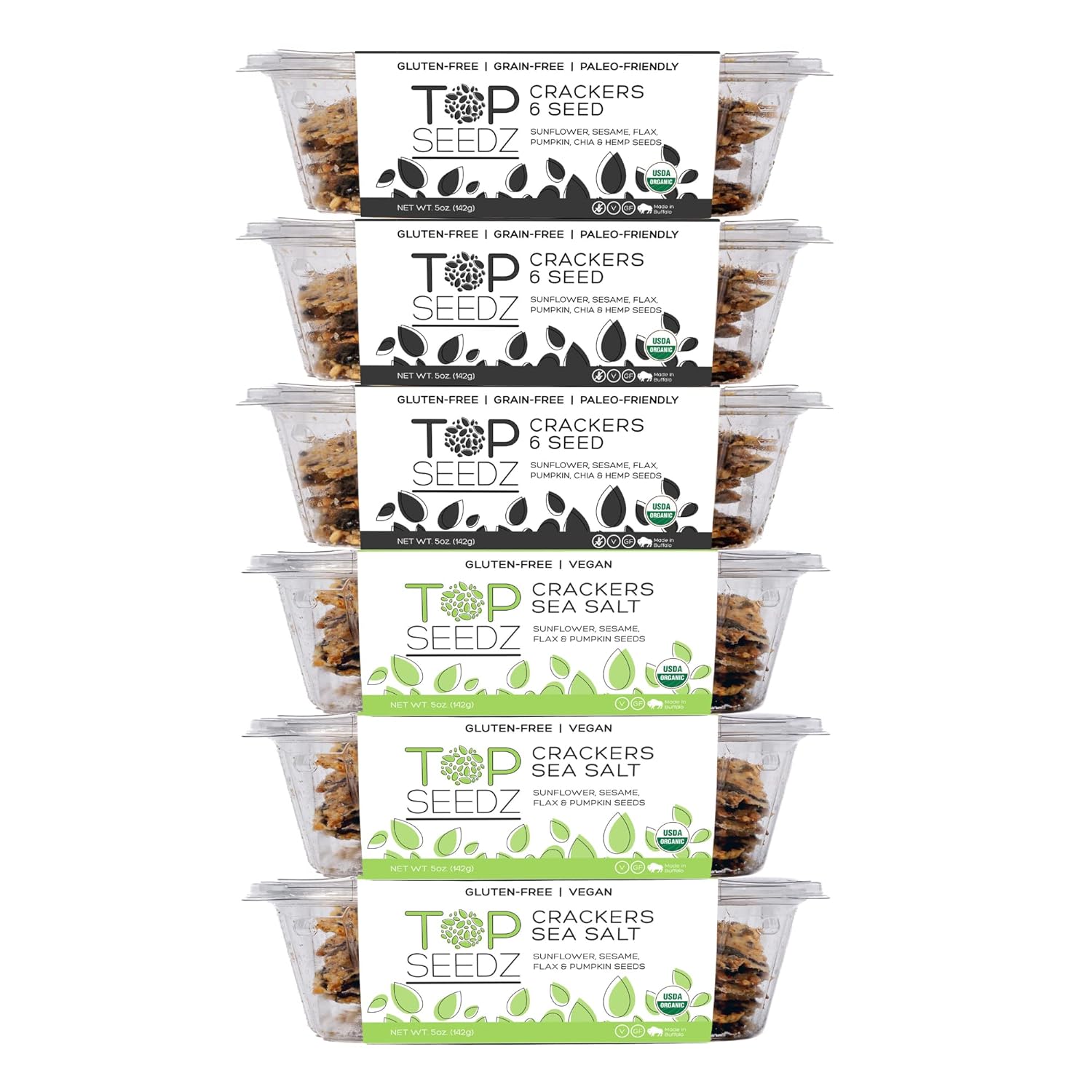 Top Seedz Organic Gluten Free Sea Salt & 6 Seed Crackers 6-Pack