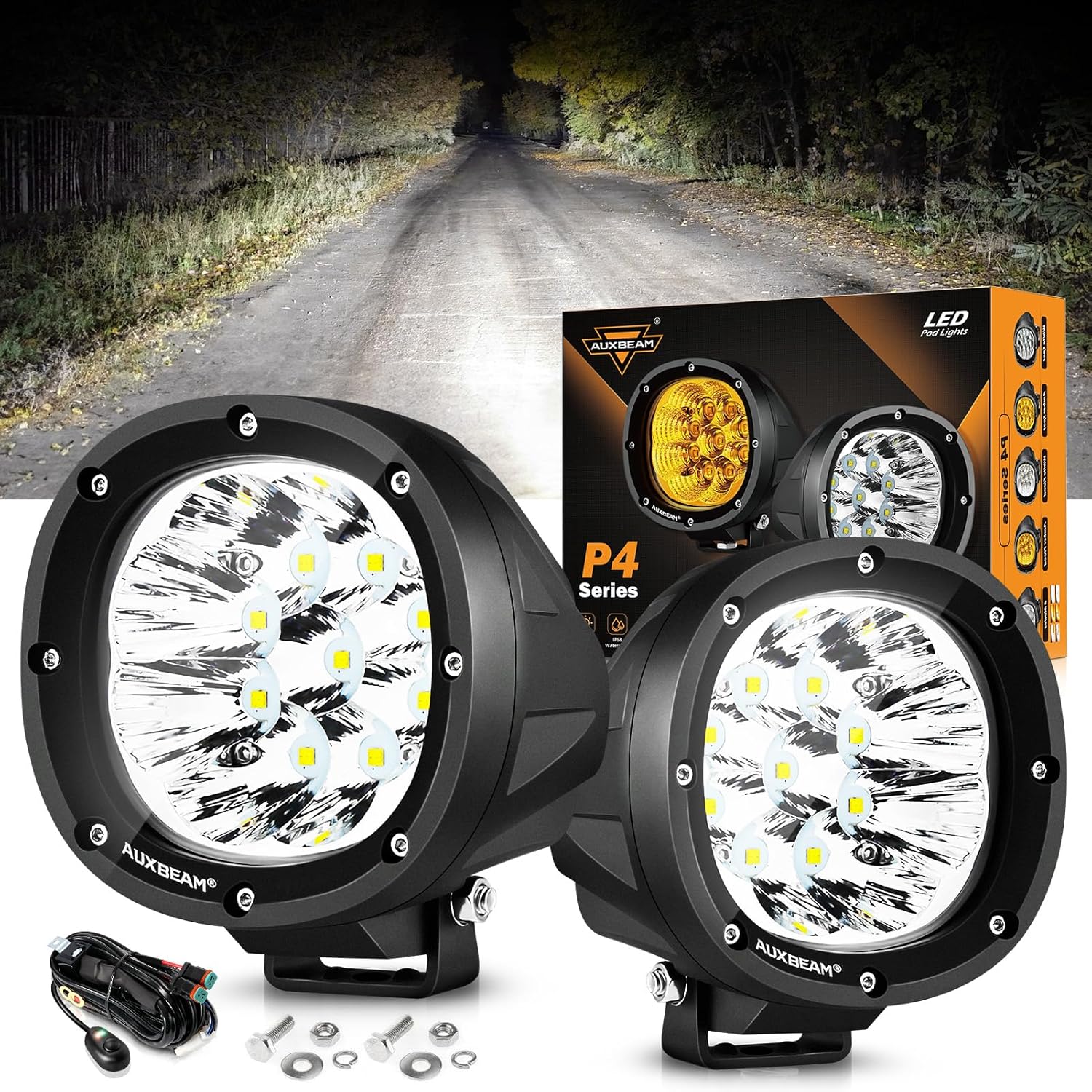 Auxbeam 4In 90W Round Led Offroad Lights for Trucks and SUVs