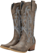 Rollda Cowboy Boots for Women - Comfortable Pointed Toe Mid-Calf