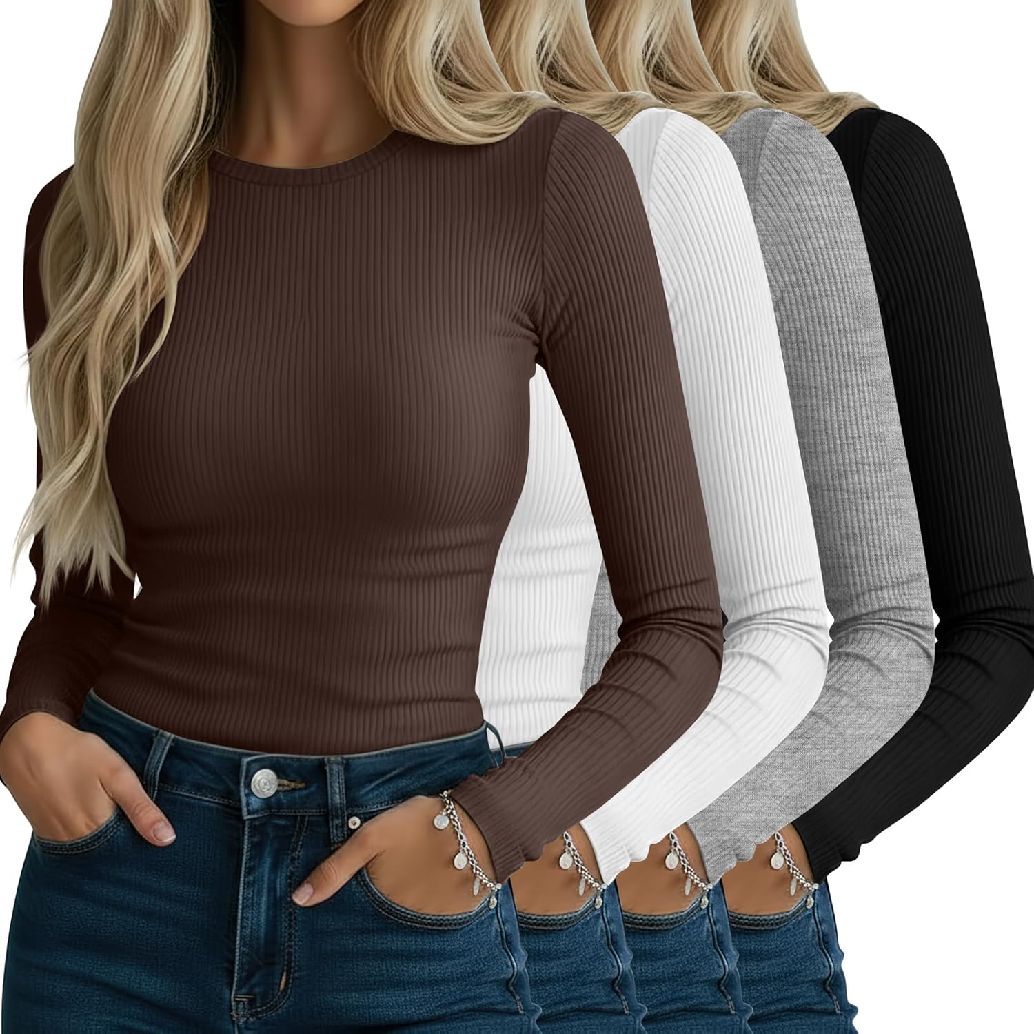 Neer Women's Ribbed Long Sleeve Shirts for Casual Comfort
