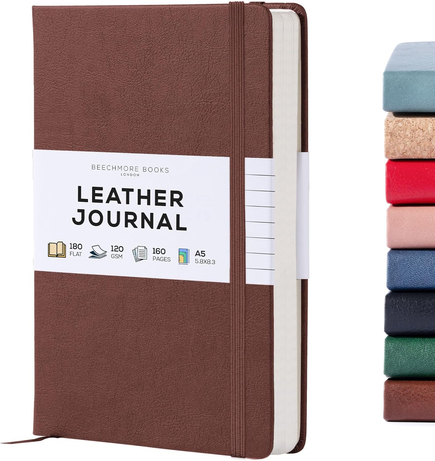 BEECHMORE BOOKS A5 Lined Journal - 160 Pages, Hardcover Leather, 120 GSM Paper
