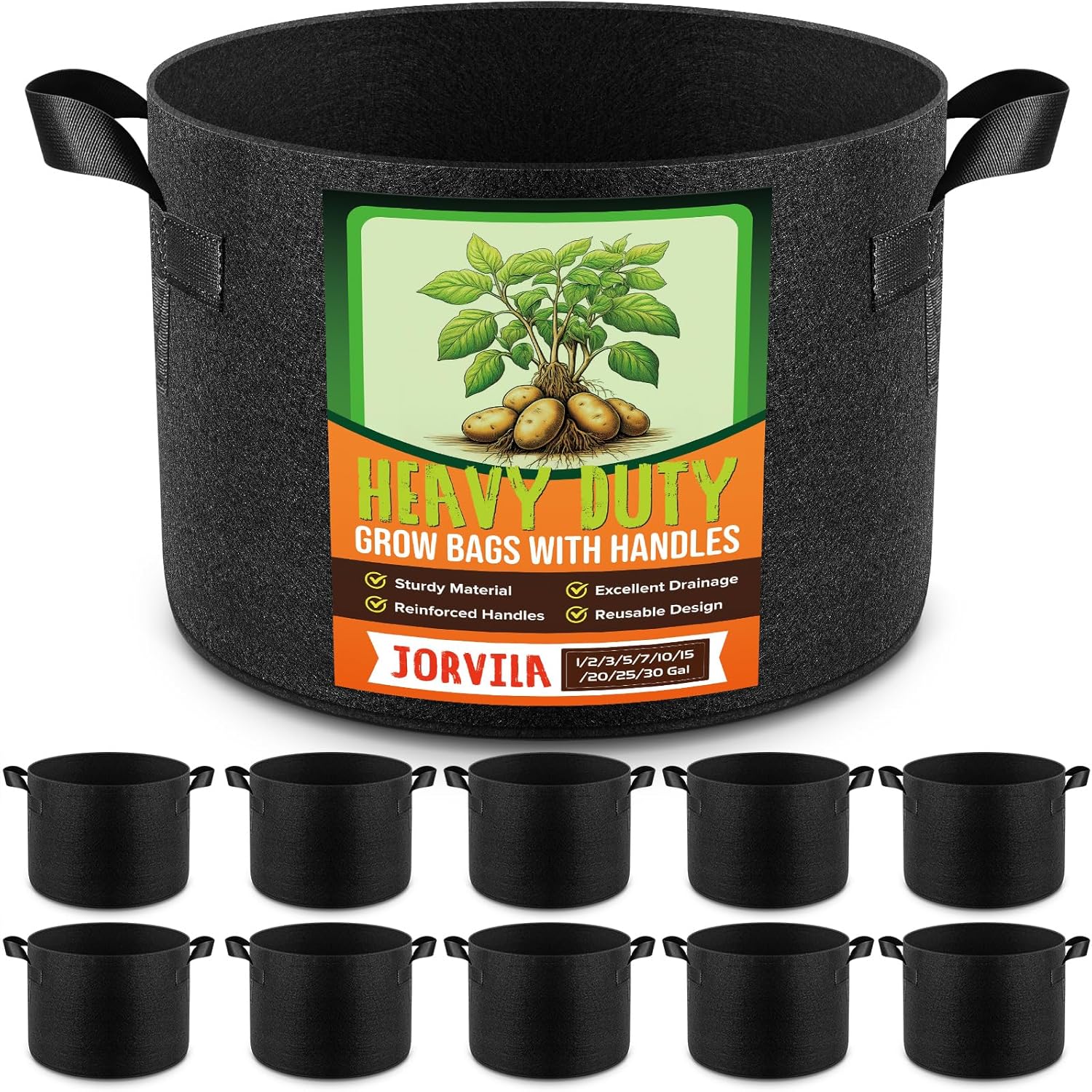 10 Pack 25 Gallon Grow Bags for Healthy Vegetable Gardening