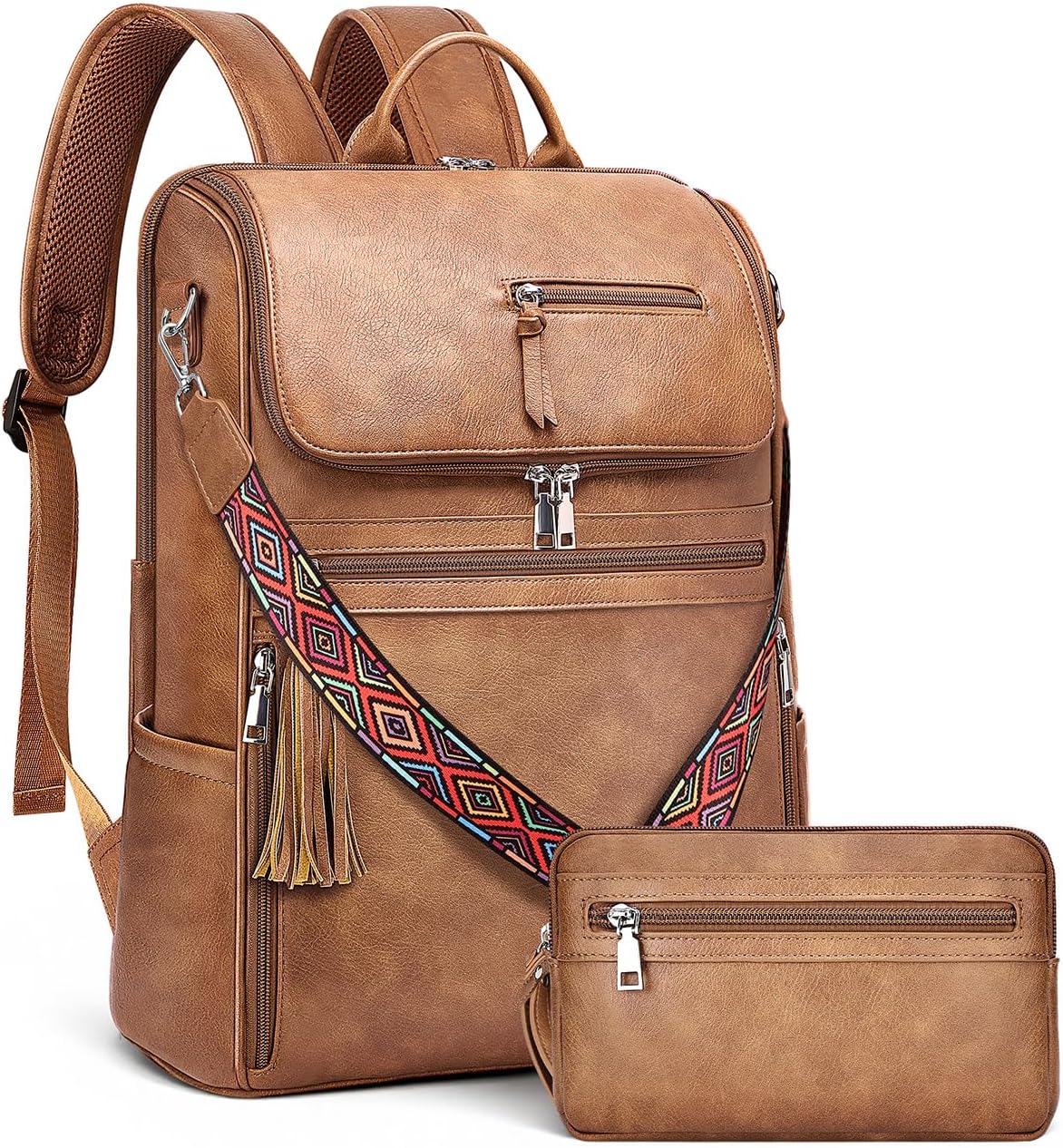 Stylish Leather Laptop Backpack for Women with Tassel Design