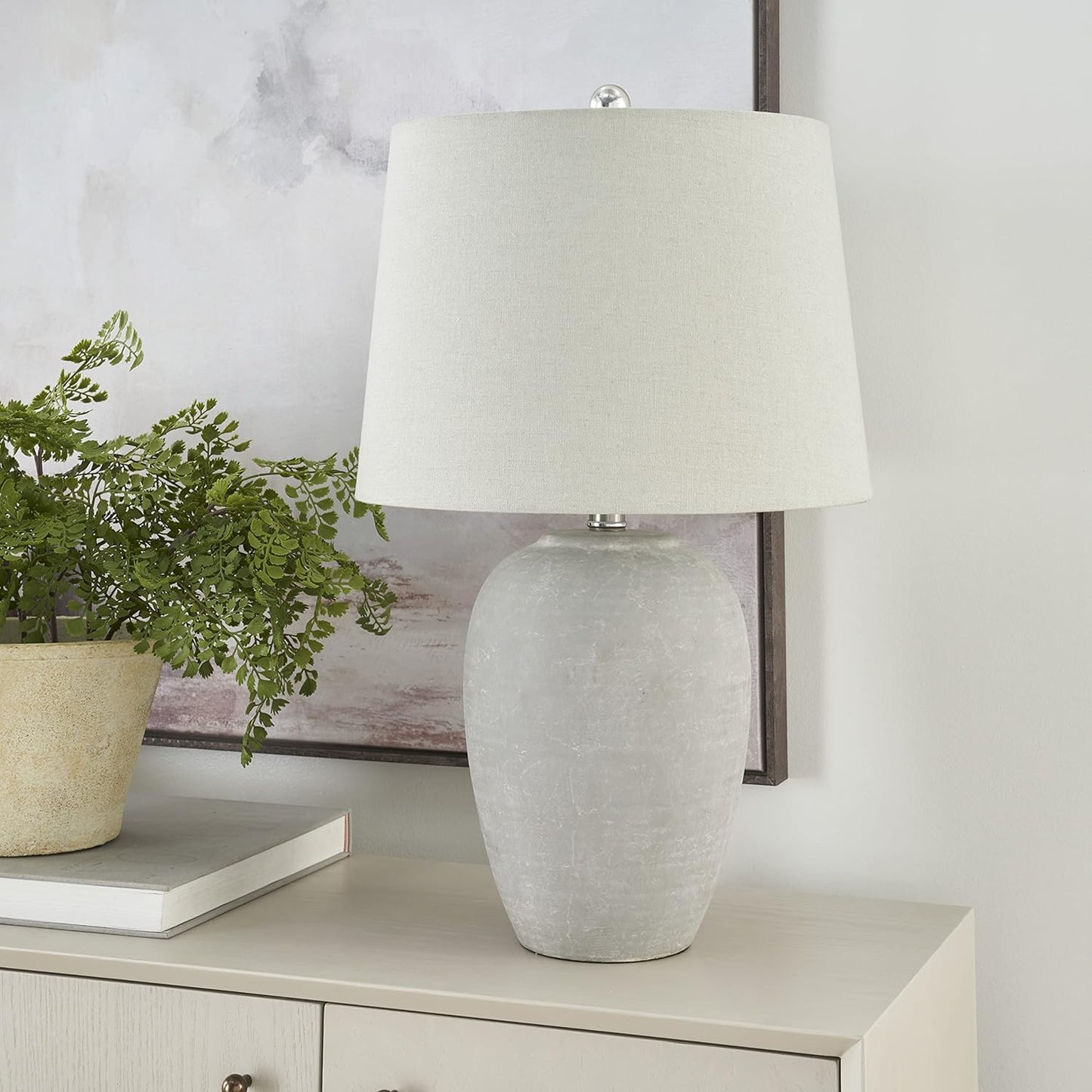 Nourison Home Vintage Grey Ceramic Pot Table Lamp for Any Room
