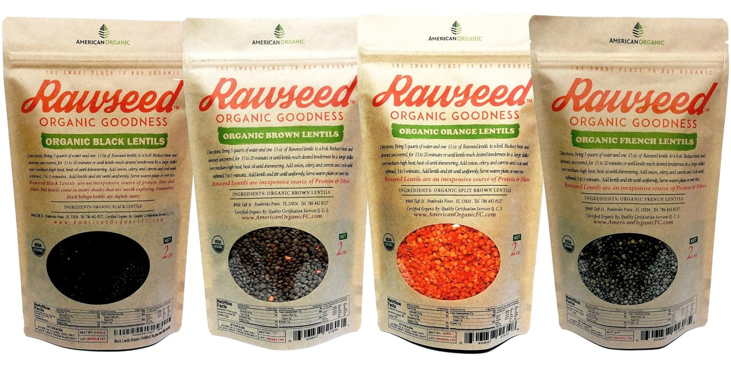 Rawseed Organic Certified Lentils Multi-color 4 Pack 8 lbs