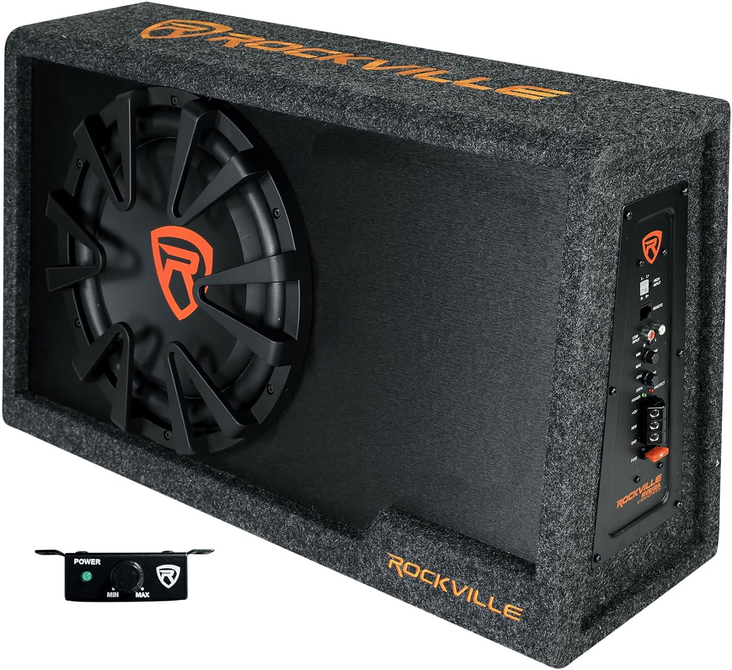 Rockville RVS12A Slim Vented Powered Car Subwoofer for Deep Bass