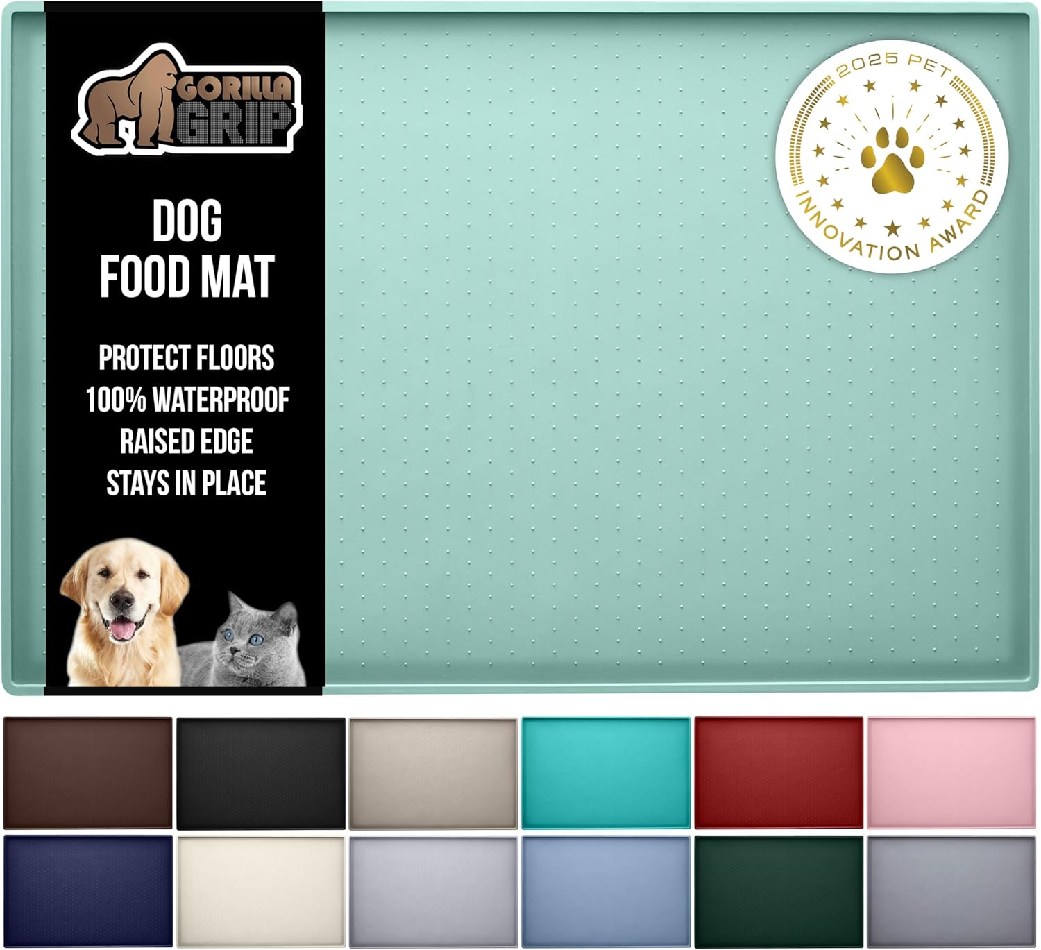 GORILLA GRIP Waterproof Raised Edge Silicone Pet Feeding Mat