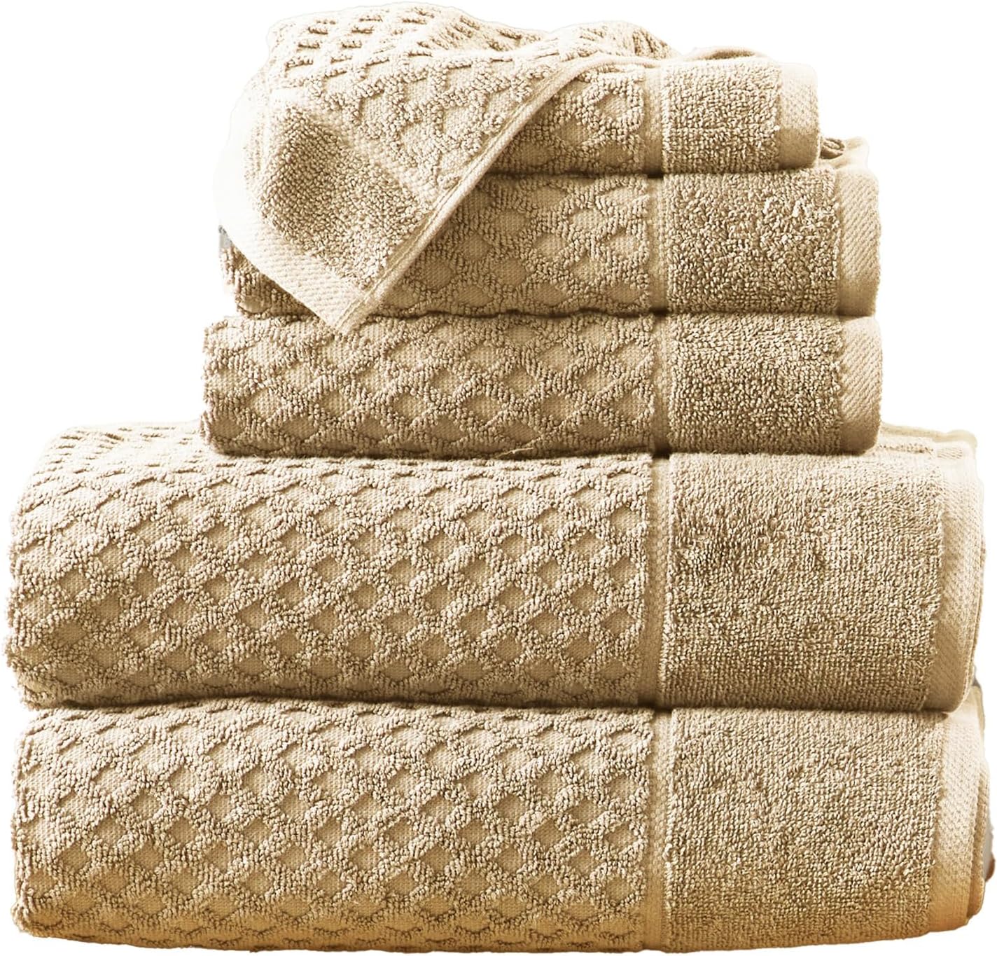 Great Bay Home Taupe Bath Towels Set - 100% Cotton, 6 Pieces