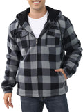 Men's Flannel Shirt Jacket Fleece Sherpa Lined Plaid - Warm Hooded