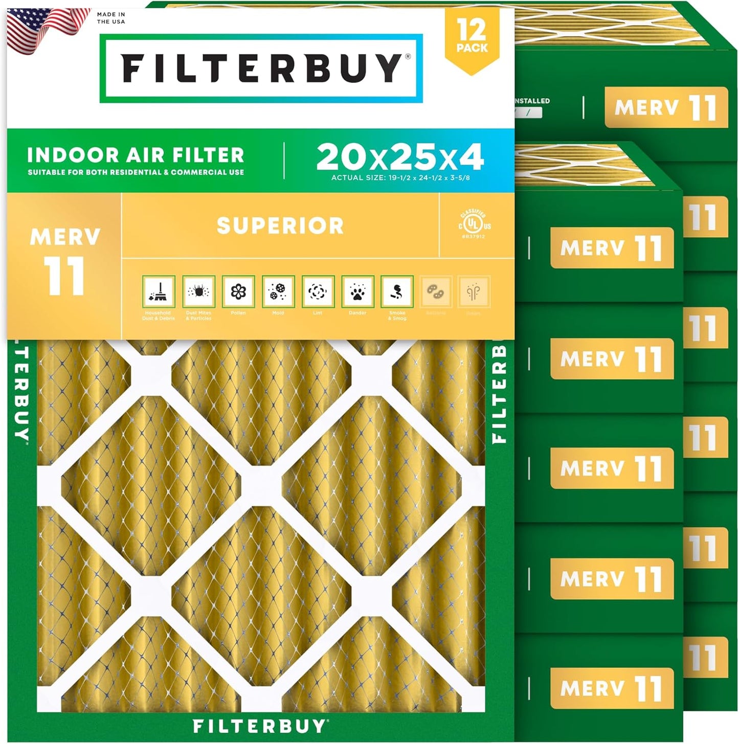 Filterbuy 20x25x4 Air Filter MERV 11 for Allergen Defense
