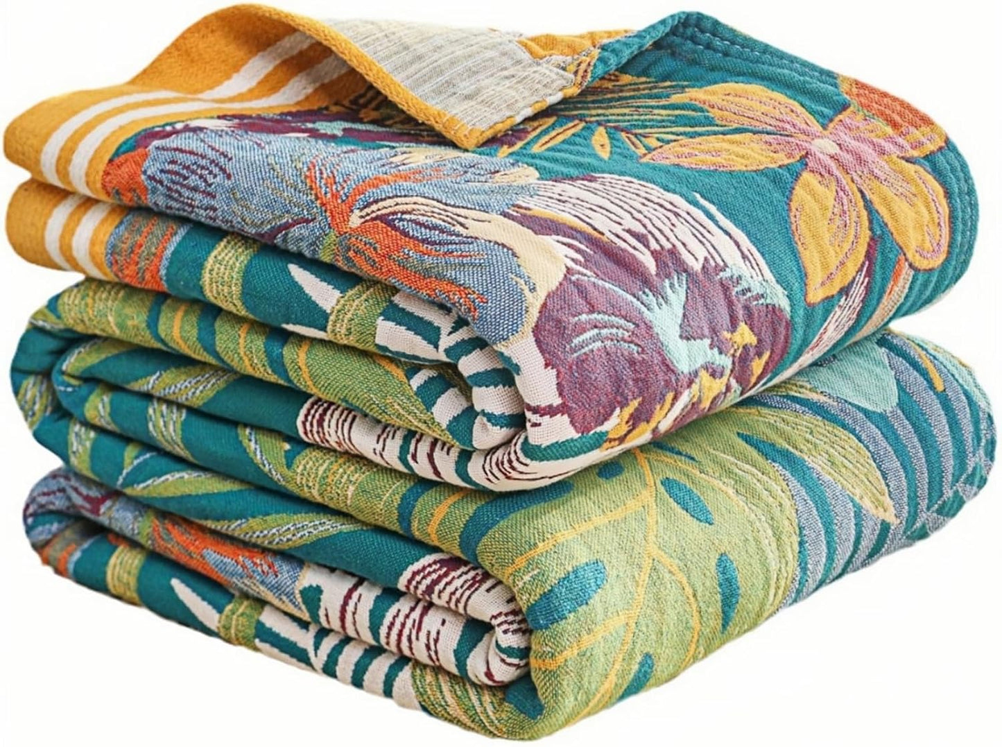 Boho Throw Blanket - Reversible Woven Floral Farmhouse Design