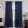 Navy Blue Linen Curtains 84 in Length 2 Panels Set - Light Filtering
