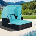 Turquoise Patio Rattan Daybed with Retractable Canopy - Large 2-Person