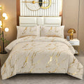 Khaki Gold Metallic Marble Comforter Set Queen - Luxurious Foil Print