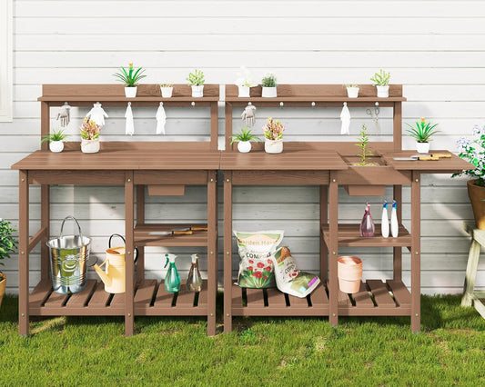 SERWALL Potting Bench Set of 2 with Sink for Outdoor Gardening