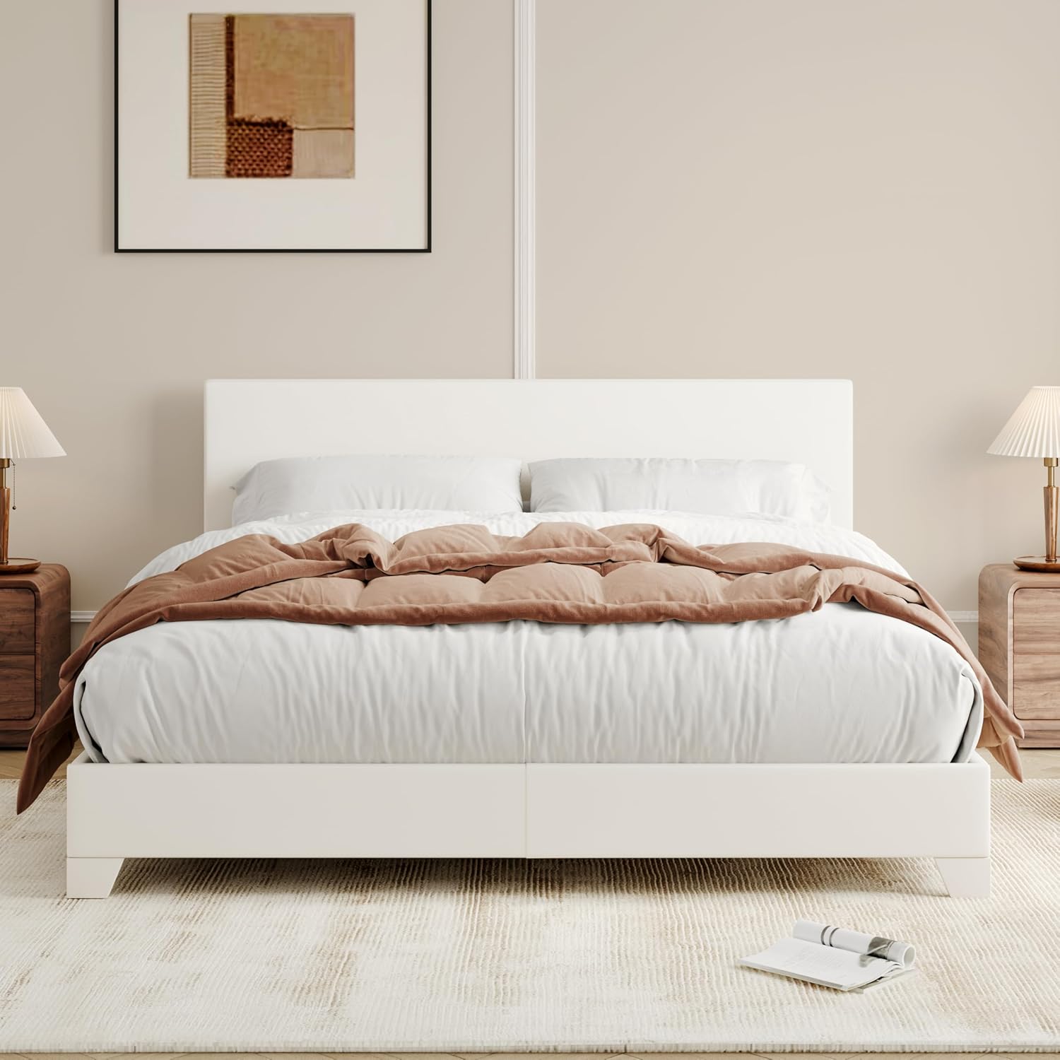 Allewie Queen Size Bed Frame with Adjustable Headboard Design