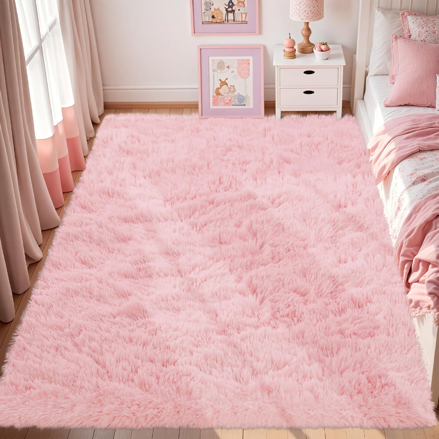 Fluffy Pink Area Rug for Bedroom Living Room Soft 4x6 Fuzzy