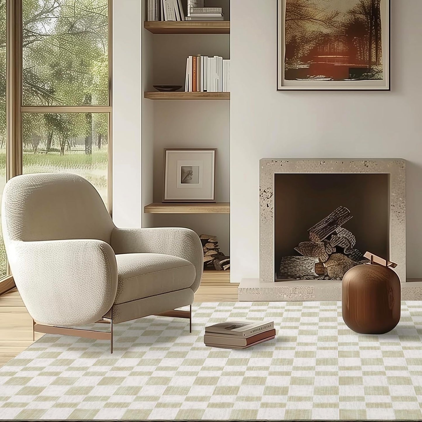 Checkered Plaid Area Rug 5x7 - Soft Faux Wool for Any Room