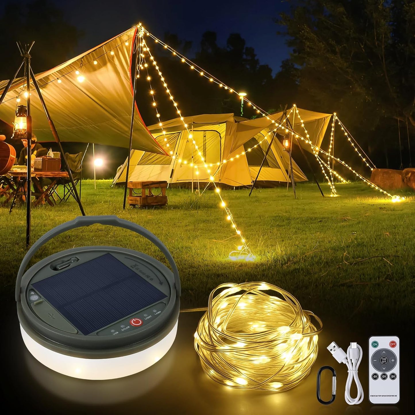4 in 1 Solar Camping String Lights for Outdoor Adventures