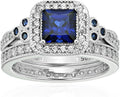 Platinum Plated Sterling Silver Antique Ring Set - Elegant Halo