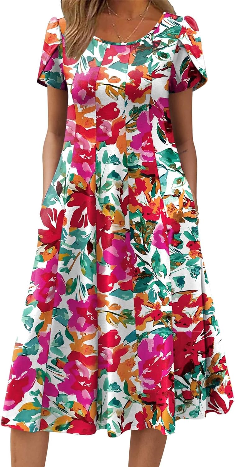 Zeagoo Womens Casual Dresses for Summer Short Sleeve Flare Midi