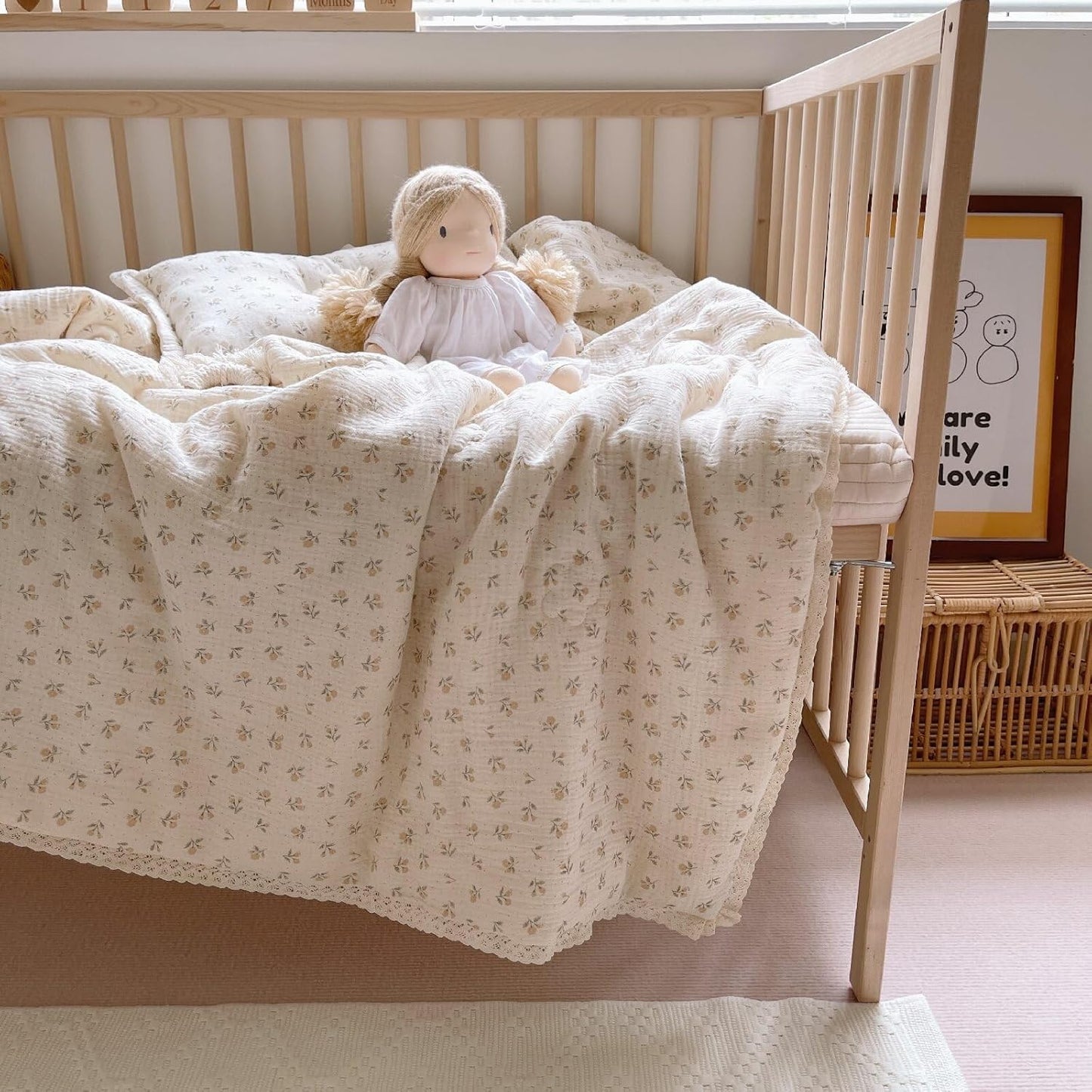BuLuTu Kids Toddler Comforter Soft Cotton Floral Quilt 47x59