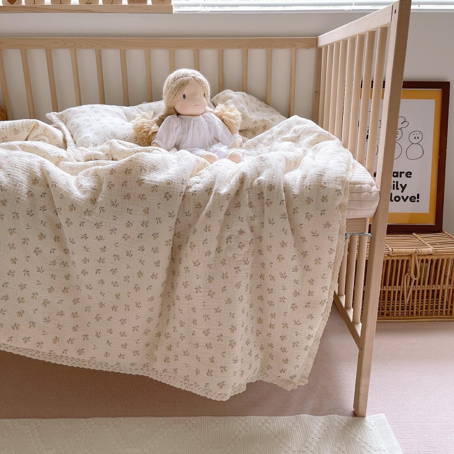 BuLuTu Kids Toddler Comforter Soft Cotton Floral Quilt 47x59