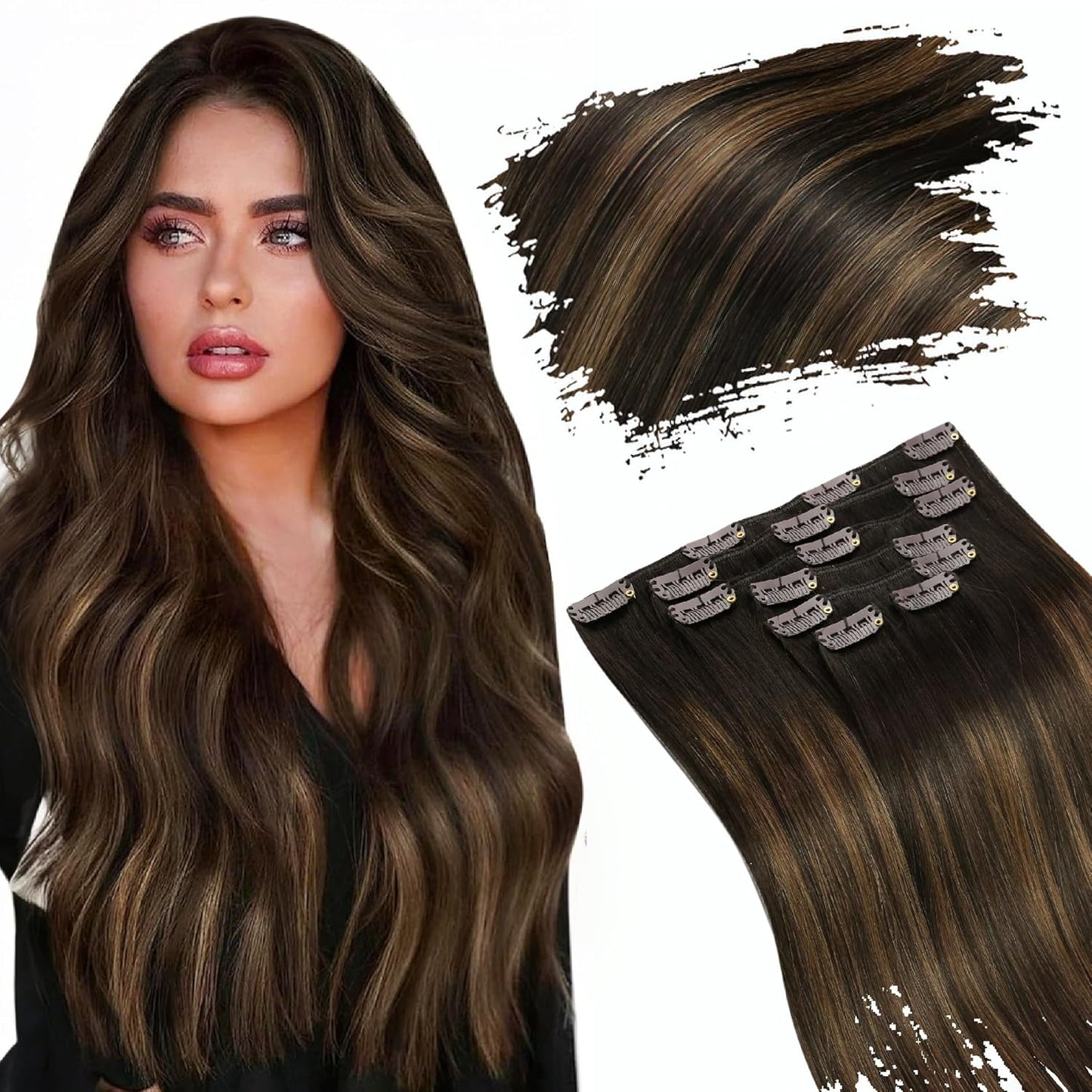 Ugeat Dark Brown Clip in Hair Extensions for Volume and Length