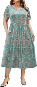 Plus Size Short Sleeve Midi Dress - Flowy A-Line with Pockets