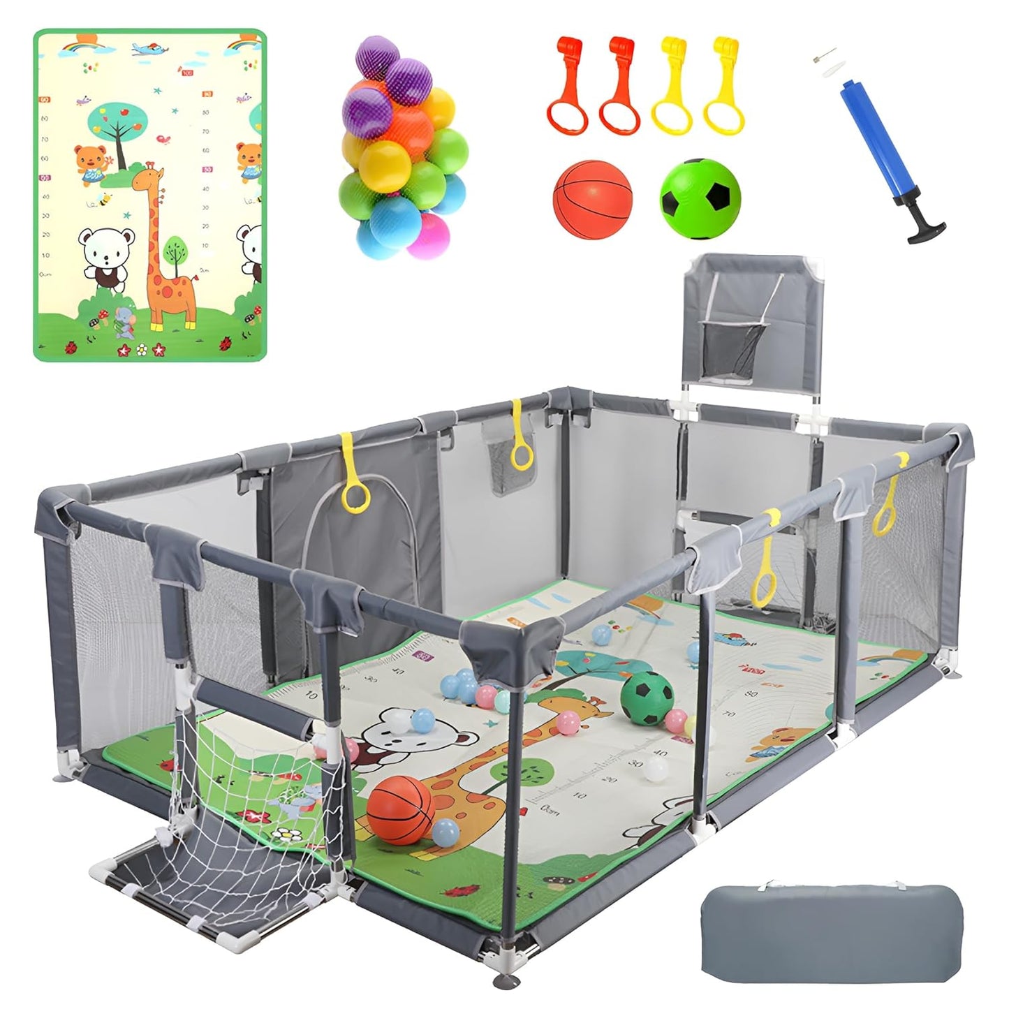 Upgraded Playpen with Enhanced Thick Mat, Balls, and Sports Gear