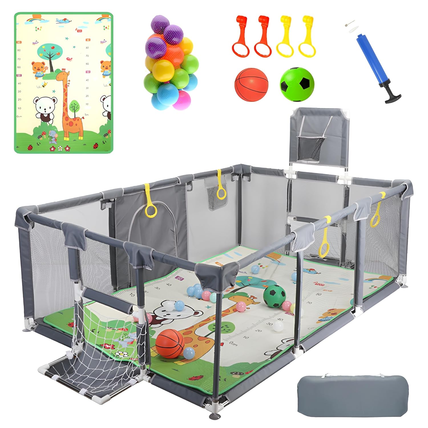 Upgraded Playpen with Enhanced Thick Mat, Balls, and Sports Gear