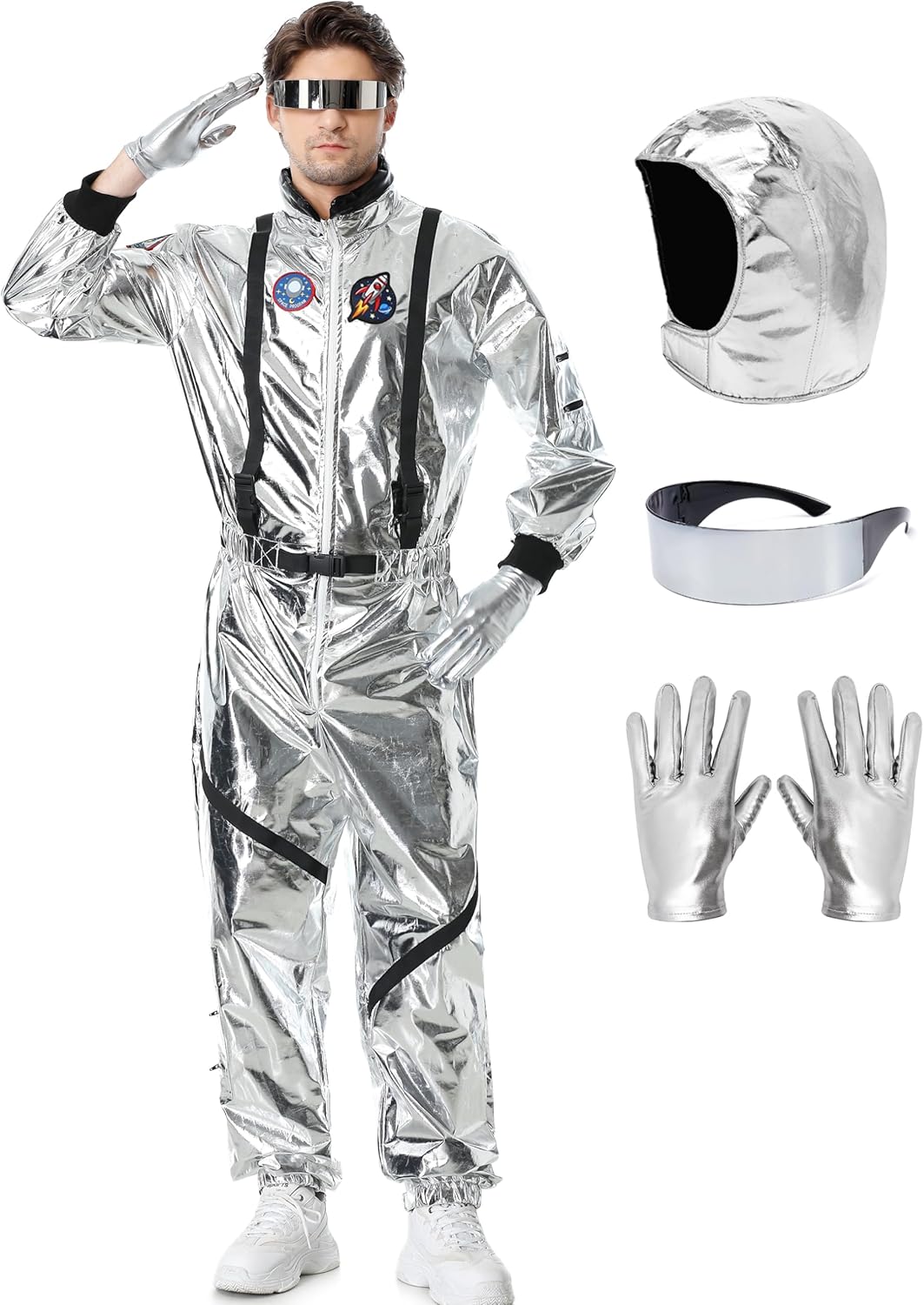 Astronaut Costume Adult Silver Spaceman Suit for Halloween Fun