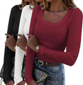 Zeagoo Women's Long Sleeve Scoop Neck Rib Knit Top - Slim Fit Basic