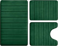 Dark Green Memory Foam Bathroom Rug Set 3 Piece - Soft Absorbent Mats