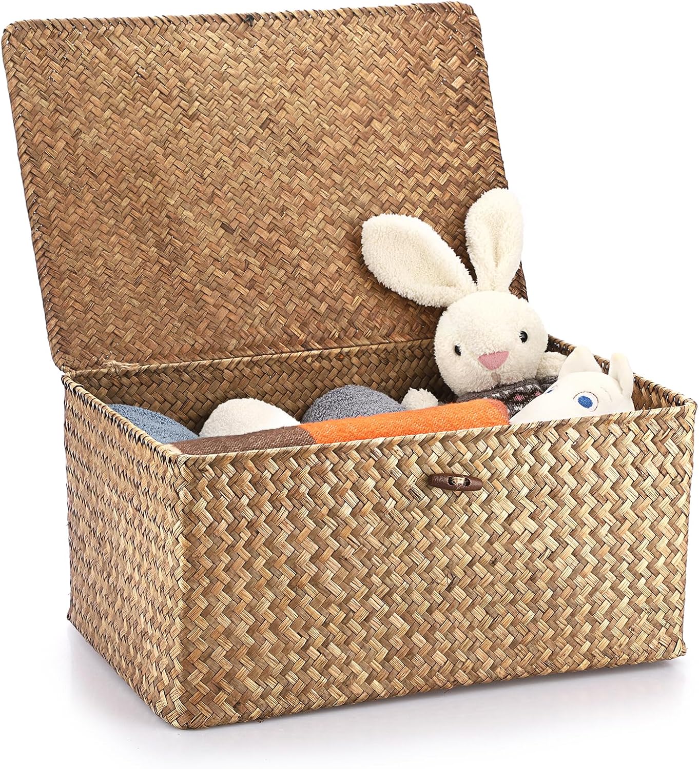 Hipiwe Wicker Shelf Baskets Bin with Lid for Home Organizer