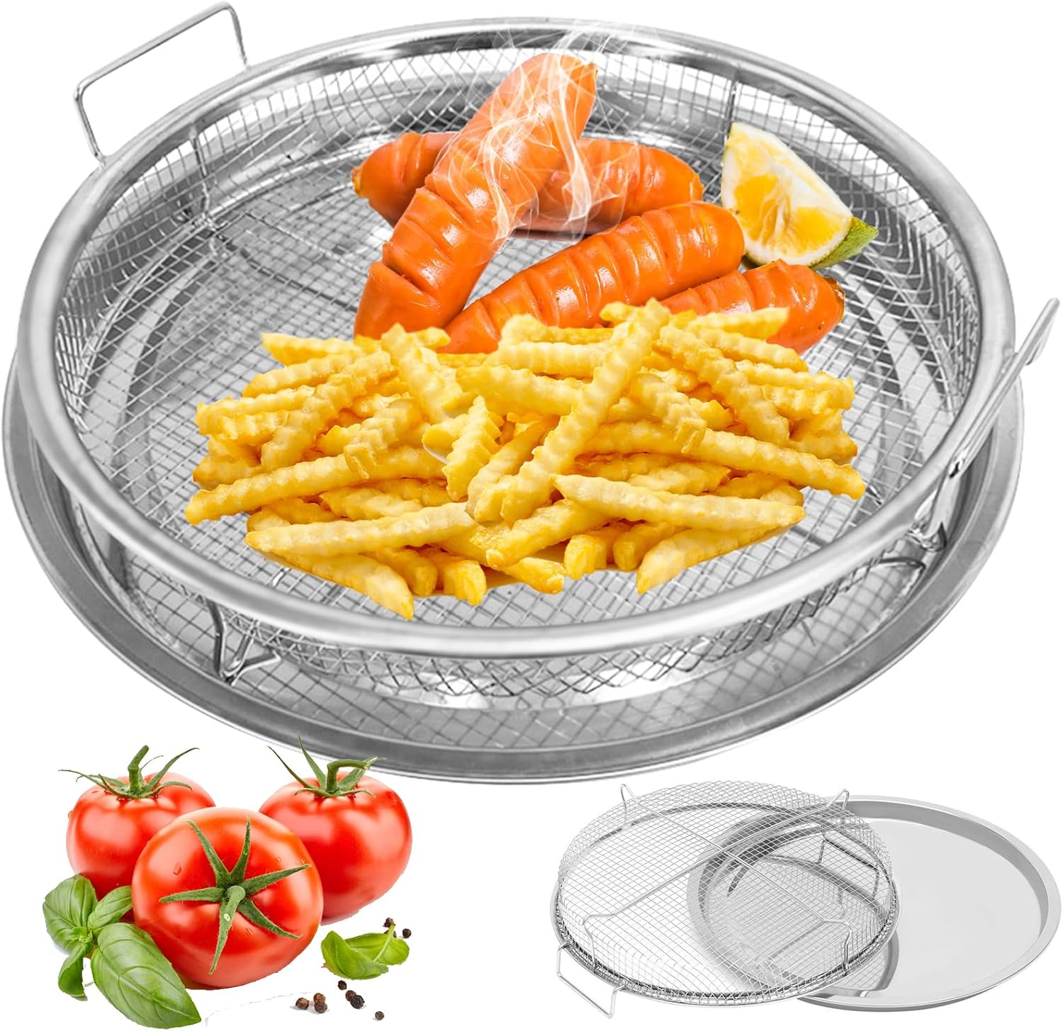 Non-stick Stainless Steel Air Fryer Basket Set - Hassle-Free Baking!