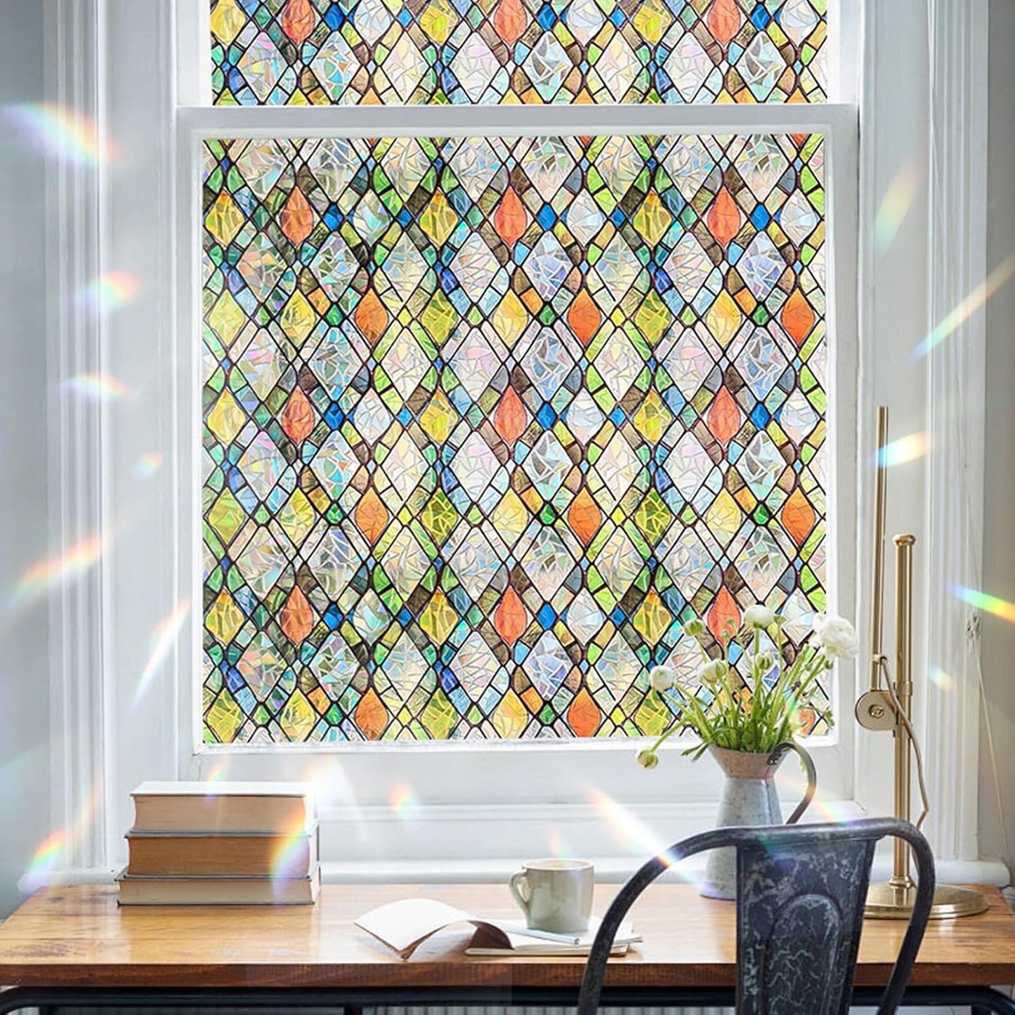 Rainbow Stained Glass Window Privacy Film for Home Decor