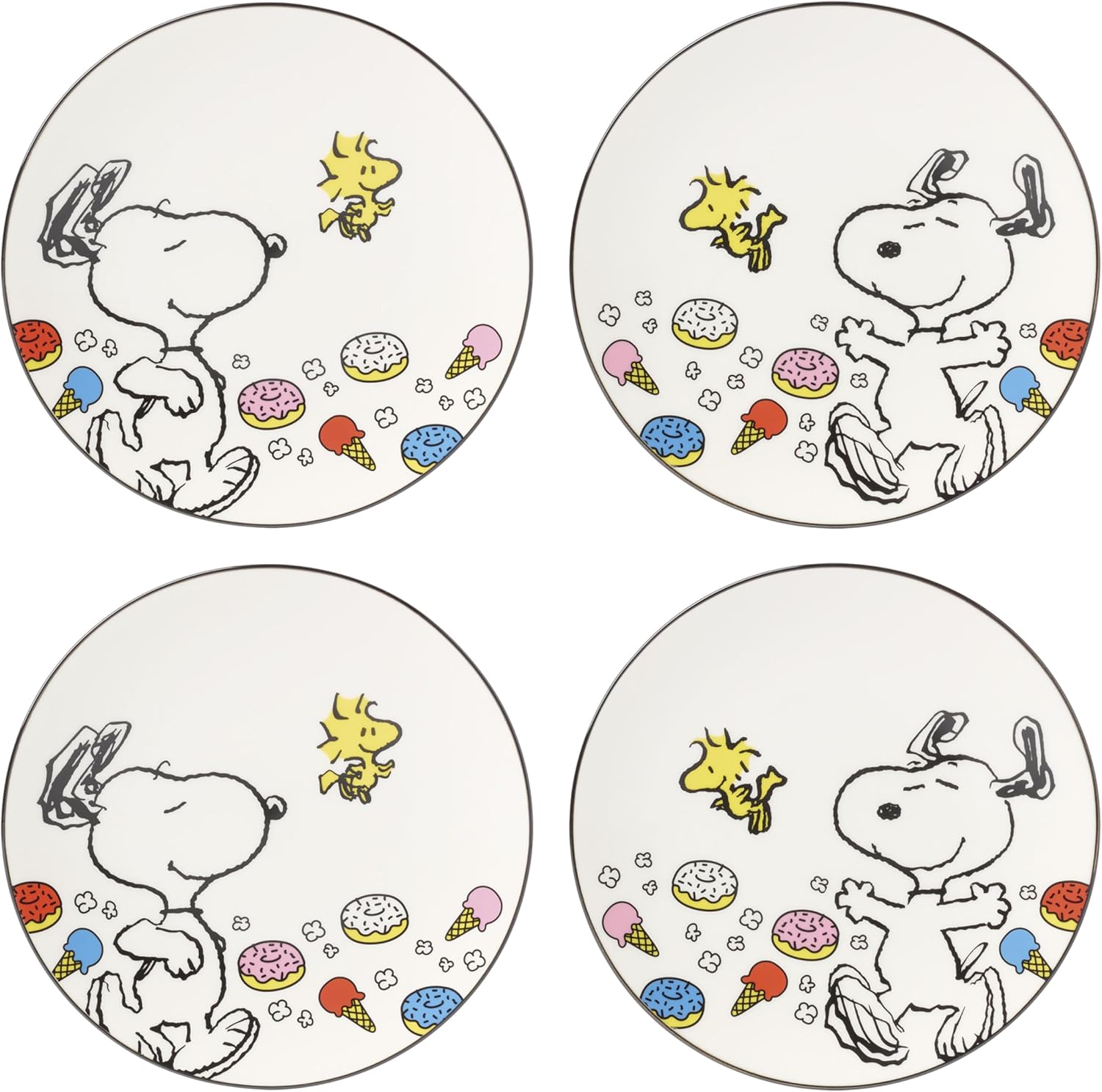 Chef Snoopy Accent Plates Set Of 4 Durable Porcelain Plates
